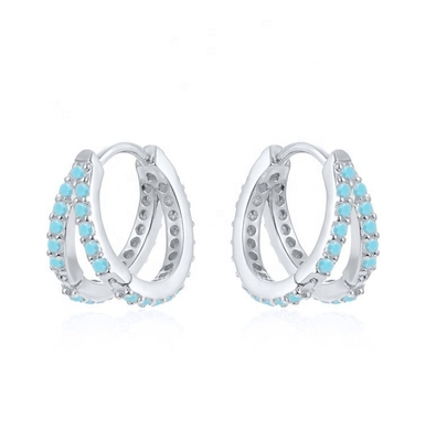Ροδιοχρωματισμένο διπλό τυρκουάζ 925 Sterling Silver Cubic Zirconia σκουλαρίκι για γυναίκες