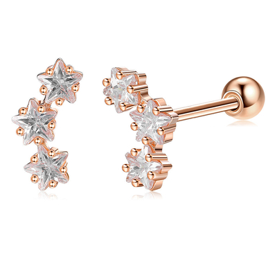 Χρυσόχρυσα 18K 925 Sterling Silver Star Κουβικά Ζιρκόνια Πλακέτα Ακουστικά για Γυναίκες
