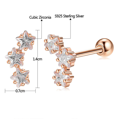 Χρυσόχρυσα 18K 925 Sterling Silver Star Κουβικά Ζιρκόνια Πλακέτα Ακουστικά για Γυναίκες