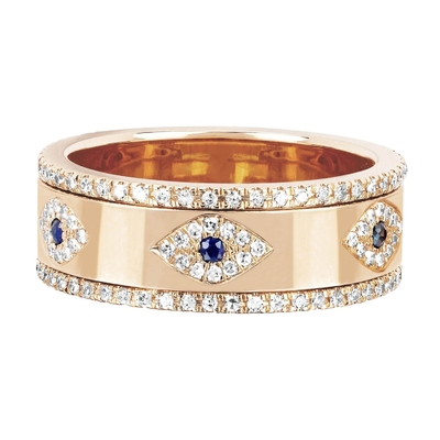 Μπλε Ζαφείρι Λευκό CZ Γυναίκες μάτι Eternity Band Brass Eternity Ring Για Γυναίκες