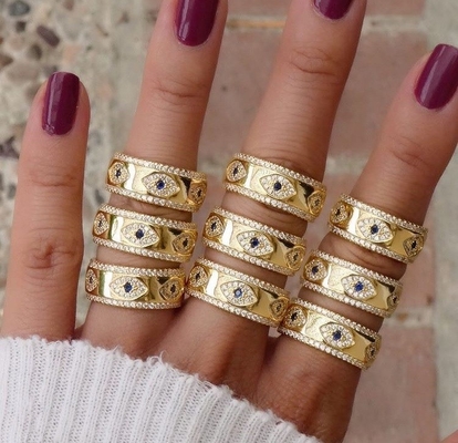 Μπλε Ζαφείρι Λευκό CZ Γυναίκες μάτι Eternity Band Brass Eternity Ring Για Γυναίκες