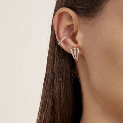 18K Χρυσό 925 Sterling Ασημένιο Pave CZ Γυναικεία Huggie σκουλαρίκια Κλασικό στυλ
