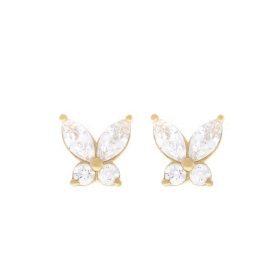 Κλασικό στυλ 925 Sterling Silver Gold Plated Cubic Zirconia Πεταλούδα Stud σκουλαρίκια