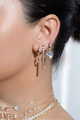 Αρραβωνιασμός Περίσταση Ροδίου 925 Sterling Silver Glittery Tennis Chain Drop Earrings