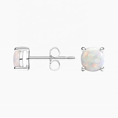 18K χρυσό 6MM Solitaire Opal Stud σκουλαρίκια για γυναίκες και κορίτσια