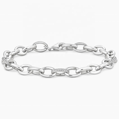 Τσικ στυλ Micro Insert Inlay Τεχνολογία 925 Sterling Silver White Gold Link βραχιόλι