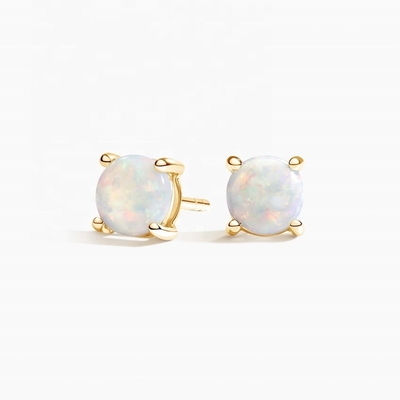 18K χρυσό 6MM Solitaire Opal Stud σκουλαρίκια για γυναίκες και κορίτσια
