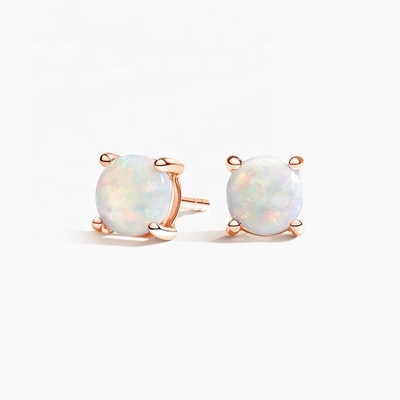 18K χρυσό 6MM Solitaire Opal Stud σκουλαρίκια για γυναίκες και κορίτσια