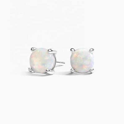 18K χρυσό 6MM Solitaire Opal Stud σκουλαρίκια για γυναίκες και κορίτσια