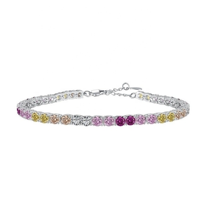 Προσαρμοσμένο στυλ Rainbow Zircon Inset 925 Sterling Silver Τένις βραχιόλι για γυναίκες