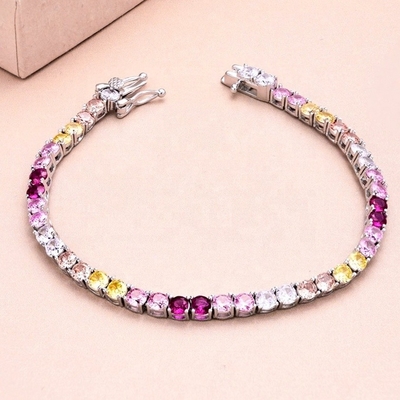 Προσαρμοσμένο στυλ Rainbow Zircon Inset 925 Sterling Silver Τένις βραχιόλι για γυναίκες