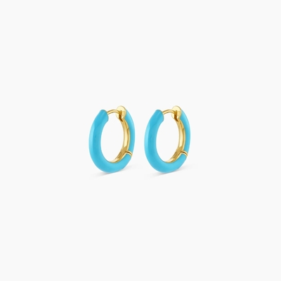 Προσαρμοσμένο λογότυπο Chunky 18K Gold Plated Hoop Turquoise Enamel Color 925 Sterling Silver Huggies σκουλαρίκια