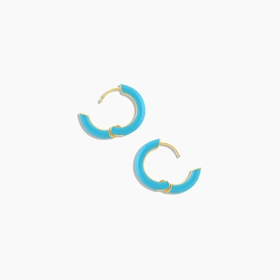 Προσαρμοσμένο λογότυπο Chunky 18K Gold Plated Hoop Turquoise Enamel Color 925 Sterling Silver Huggies σκουλαρίκια