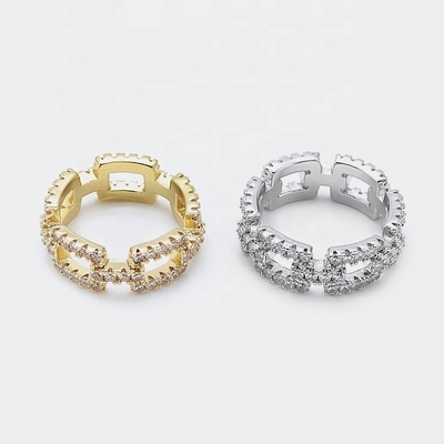Προσαρμοσμένα δαχτυλίδια αλυσίδας Clear CZ Real Sterling Silver 925 Κοσμήματα για γυναίκες και άνδρες