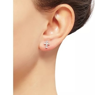 925 Sterling Silver White Cubic Zirconia Cross Button Stud Earrings με επίστρωση 18K χρυσού