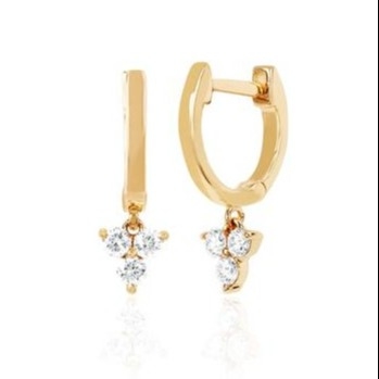 14K χρυσό ανθό Mini Huggie διαμάντι Trio Drop σκουλαρίκια Ασημένια κοσμήματα Βασικό υλικό