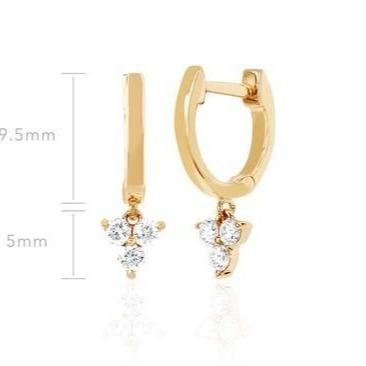 14K χρυσό ανθό Mini Huggie διαμάντι Trio Drop σκουλαρίκια Ασημένια κοσμήματα Βασικό υλικό
