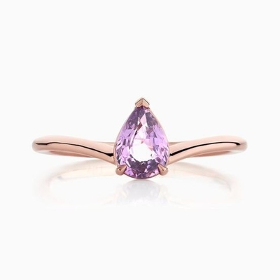 Ροζ χρυσό επιχρυσωμένο 925 Sterling Silver Pear Cut Purple Sapphire Curved Stackable Ring