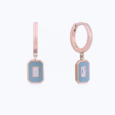 Baguette CZ & Enamel Hoop Earrings 925 Ασημένιο 18K Χρυσό επιχρισμένο, χειροποίητα κοσμήματα για γυναίκες