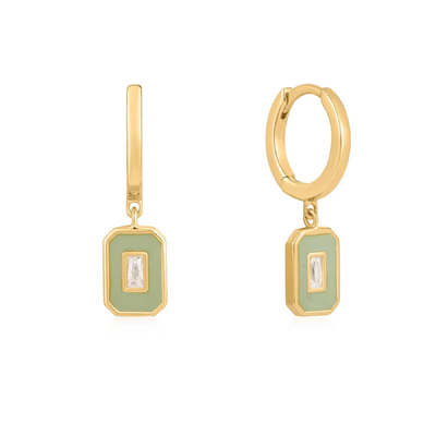 Baguette CZ & Enamel Hoop Earrings 925 Ασημένιο 18K Χρυσό επιχρισμένο, χειροποίητα κοσμήματα για γυναίκες
