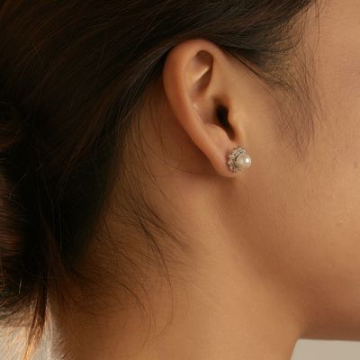 925 Sterling Silver Flower Design Earrings with Micro-Inset Zircon and 14K Gold Plated Korean Style Stud Earrings