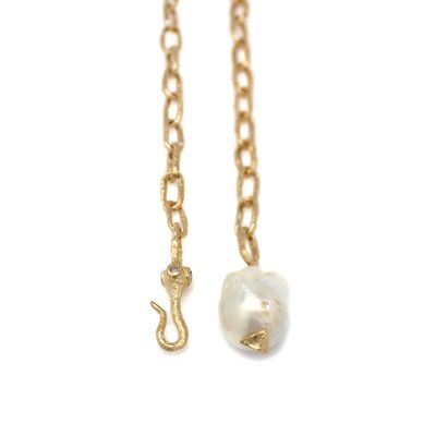 18K Gold Plated Natural Freshwater Baroque Pearl Necklace with Chunky Chain and CZ