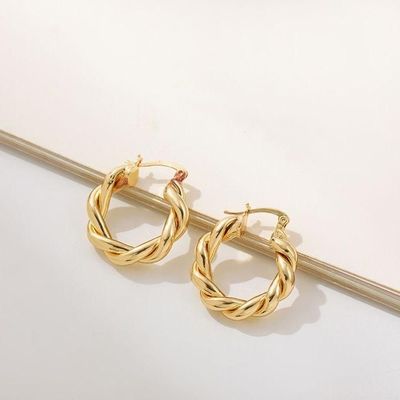 18K Gold Plated Rhodium Polished Cross-Style Twist Hoop Earrings for Women High Polish Fashion Jewelry
