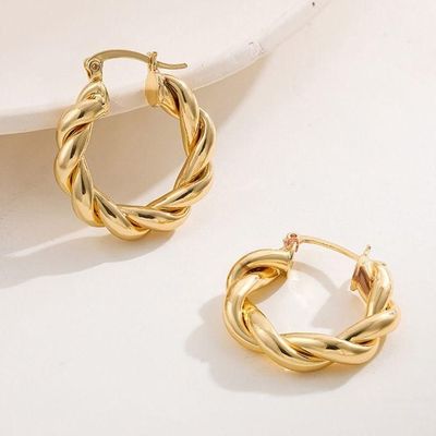 18K Gold Plated Rhodium Polished Cross-Style Twist Hoop Earrings for Women High Polish Fashion Jewelry