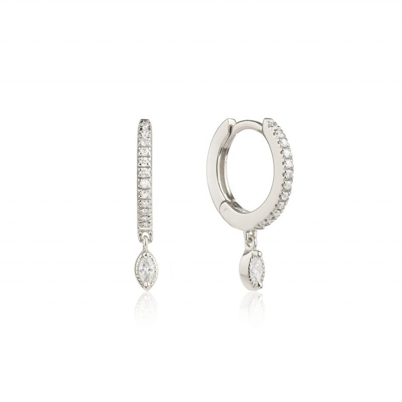925 Sterling Silver Marquise Cut Zircon Drop Hoop Earrings for Engagement Occasion με διάμετρο 12 mm και πάχος 2 mm