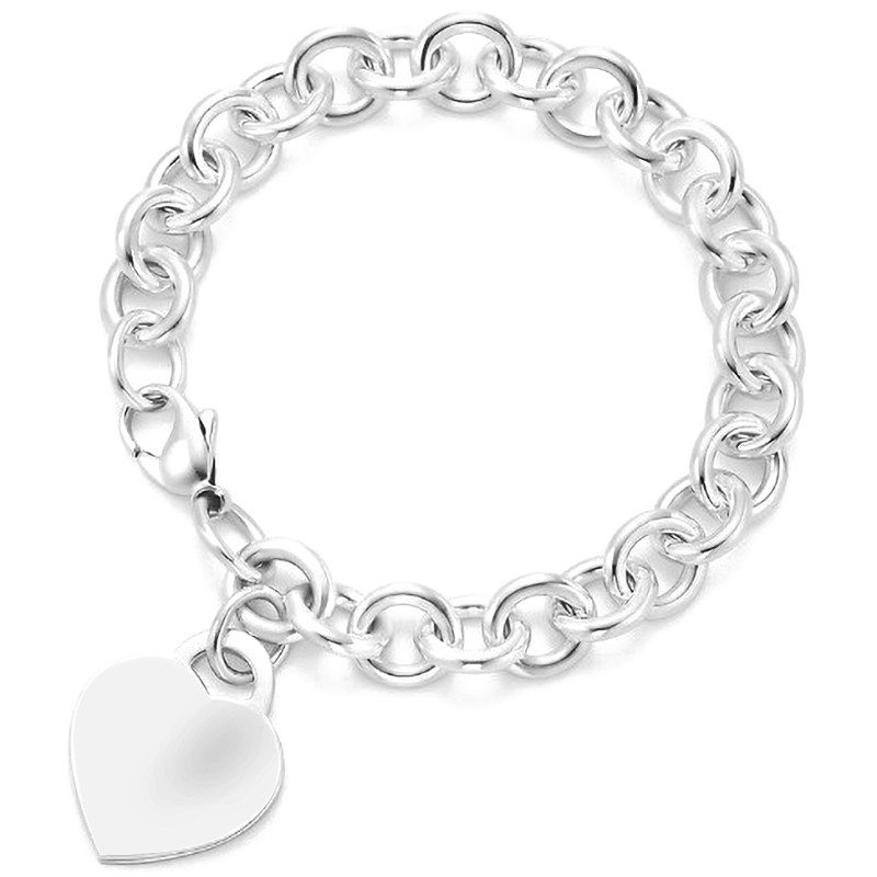 Άνδρες 925 Sterling Silver Heart Charm Μεγάλο βραχιόλι για εκλεπτυσμένη εμφάνιση 15x15mm