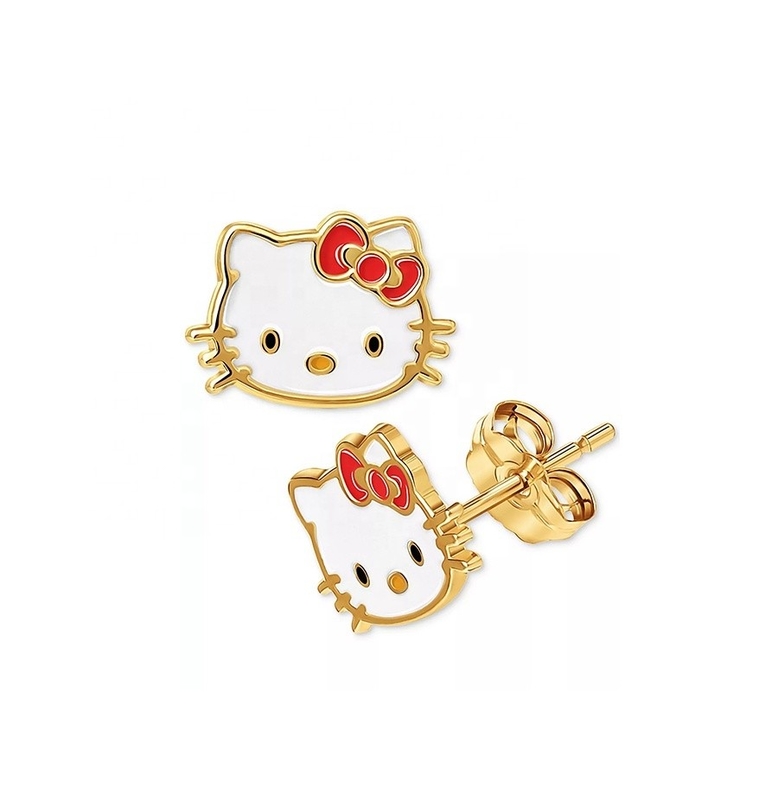 Χρυσά χρυσαφένια σκουλαρίκια Hello Kitty για κορίτσια σε 925 στερλινγκ ασήμι