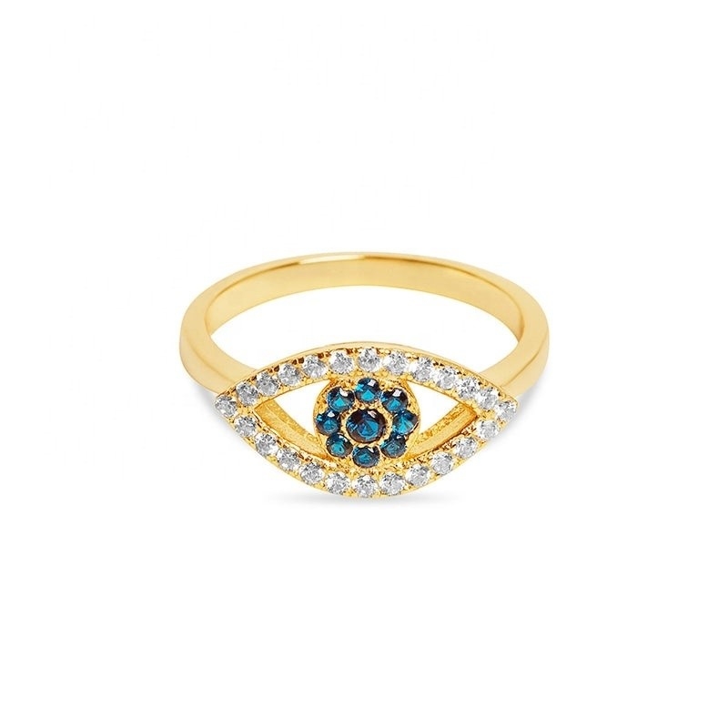 Προσαρμοσμένο μέγεθος 925 Sterling Silver Cutut Pave Inlaid Eye Ring με 18K Gold Plating