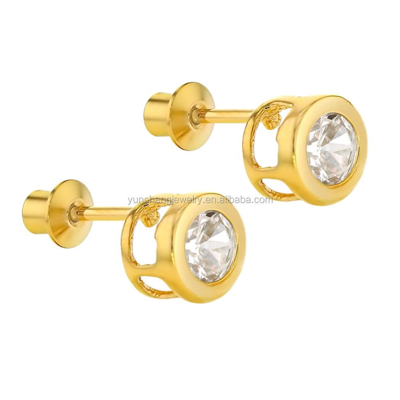 Χειροποίητα 4mm Clear CZ Χρυσά επιχρισμένα σκουλαρίκια για μωρά και παιδιά 925 Ασημένια κοσμήματα