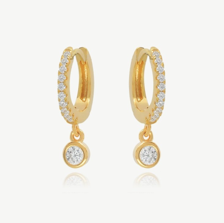 Χρυσό 18K S925 Ασημένιο Μικρό Huggies Single Bezel πέτρα Hoops σκουλαρίκια για γυναίκες