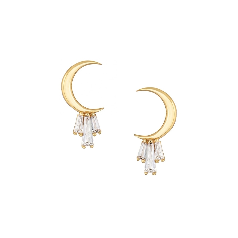 Χρυσόχρυσα 18K 925 Sterling Silver Baguette Moon Stud σκουλαρίκια για γυναίκες AAA CZ πέτρα