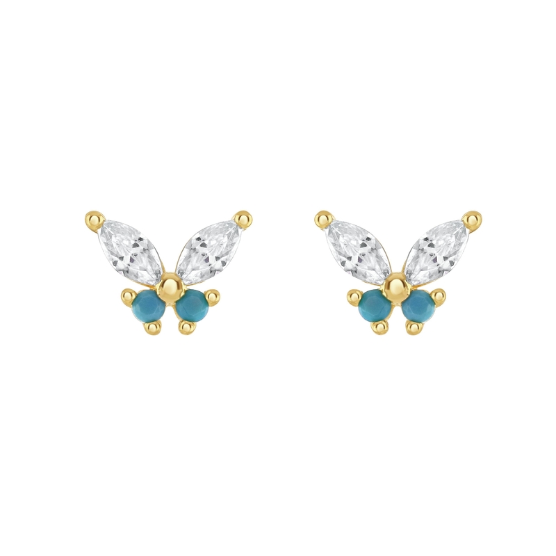18K χρυσό μαρκήσια κόψιμο τουρκουάζ CZ 925 Sterling Silver Πεταλούδα Stud σκουλαρίκια για γυναίκες