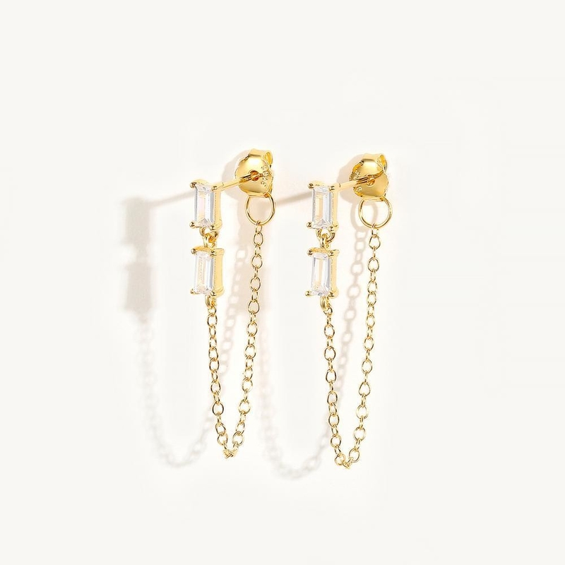 Πωλήσεις Baguette Cubic Zircon Threader Stud Earring Κοσμήματα 925 Sterling Silver για γυναίκες
