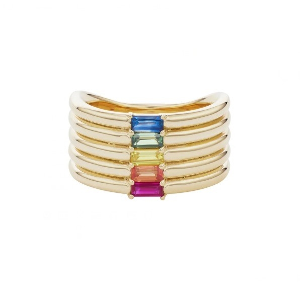 Χρυσό 18K Rainbow Baguette Cut CZ Multi Fashion 925 Στερλίνγκ Ασημένια γυναικεία δαχτυλίδια