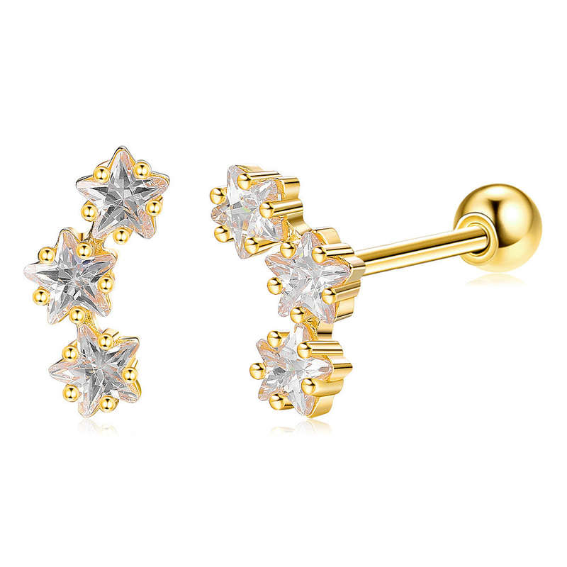 Χρυσόχρυσα 18K 925 Sterling Silver Star Κουβικά Ζιρκόνια Πλακέτα Ακουστικά για Γυναίκες