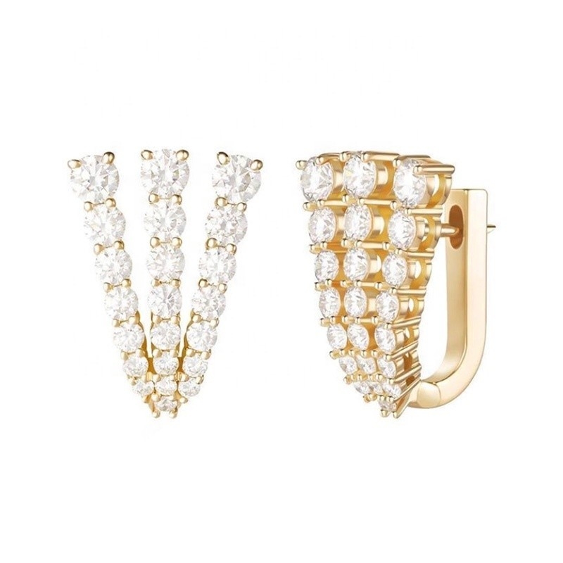 18K Χρυσό 925 Sterling Ασημένιο Pave CZ Γυναικεία Huggie σκουλαρίκια Κλασικό στυλ