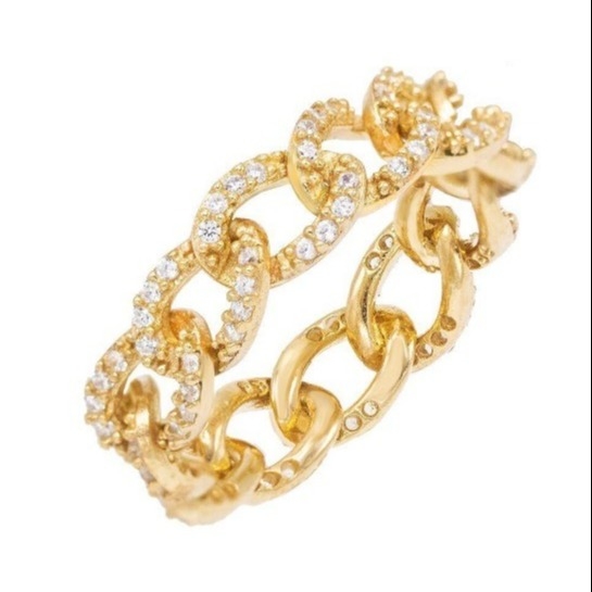 925 Sterling Silver Eternity Link Chain Band Γυναικεία δαχτυλίδια Κλασικό κουβανικό στυλ με ZIRCON