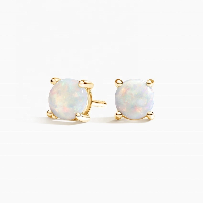 18K χρυσό 6MM Solitaire Opal Stud σκουλαρίκια για γυναίκες και κορίτσια