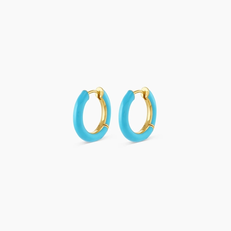 Προσαρμοσμένο λογότυπο Chunky 18K Gold Plated Hoop Turquoise Enamel Color 925 Sterling Silver Huggies σκουλαρίκια