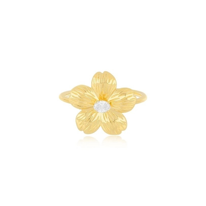 Forever Flower 18K Χρυσό επιχρισμένο Οβάλ CZ γυναικείο δαχτυλίδι σε 925 Sterling Ασημένια Κοσμήματα
