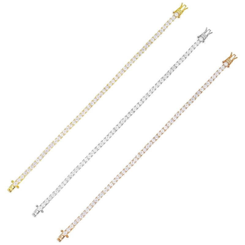 Ζεστό προϊόν 925 Sterling Silver Plating Gold 3mm Cubic Zirconia Τένις βραχιόλι για γυναίκες