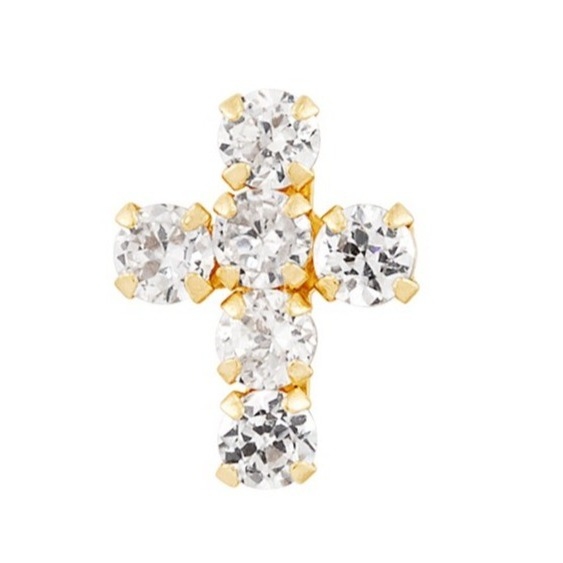 925 Sterling Silver White Cubic Zirconia Cross Button Stud Earrings με επίστρωση 18K χρυσού
