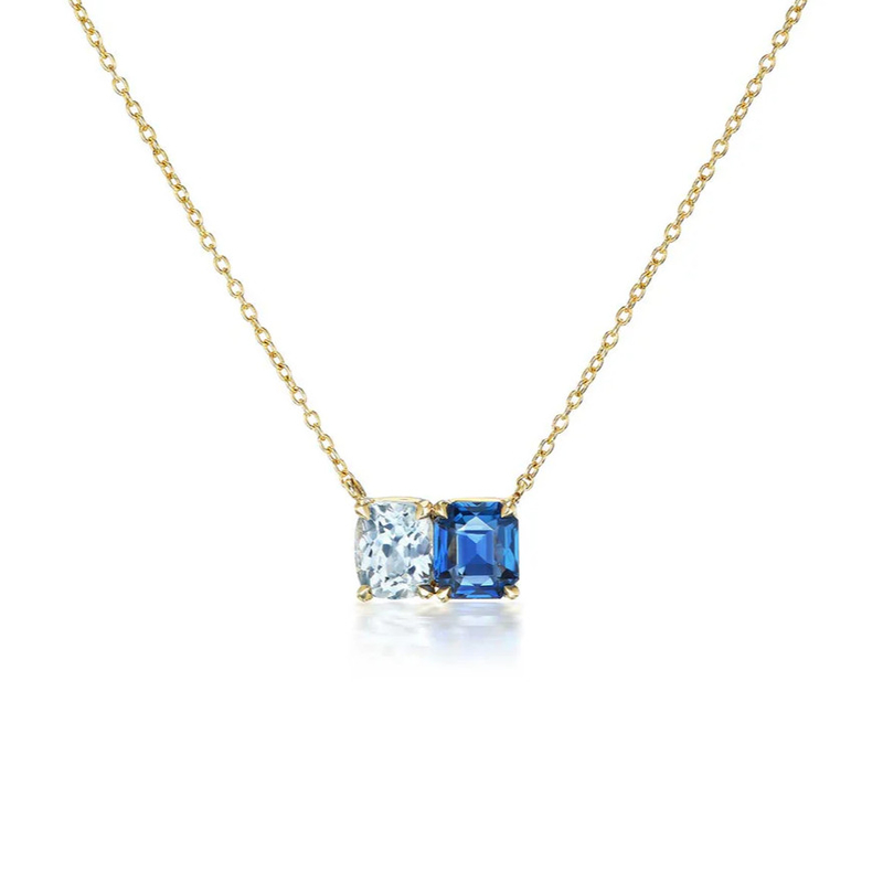 Ζεστή πώληση 925 Silver Cushion Cut Σαφείρι και ορθογώνιο κόψιμο Λευκό Ζυρκόνιο Χρώμα Μπλοκ Ζυρκόνιο Διπλό Λίθος Κεραυνό