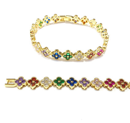 Χρυσό βραχιόλι τένις Rainbow Brass OEM ODM Cubic Zirconia