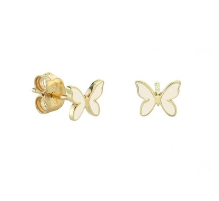 Μικρό λευκό σμάλτο πεταλούδα σχήμα 925 Sterling Silver Stud σκουλαρίκια με Express Shipping
