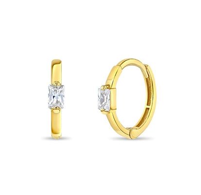 14K Χρυσό επιχρυσωμένο 10mm Baguette Cut Ροζ Κουβικό Ζιρκόν Παιδικά σκουλαρίκια Hoop με 50PRS MOQ